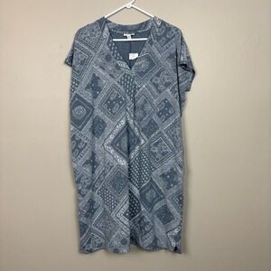 J. Jill Dress Womens Large Blue Paisley Bandana T Shirt Knee Length Pockets
